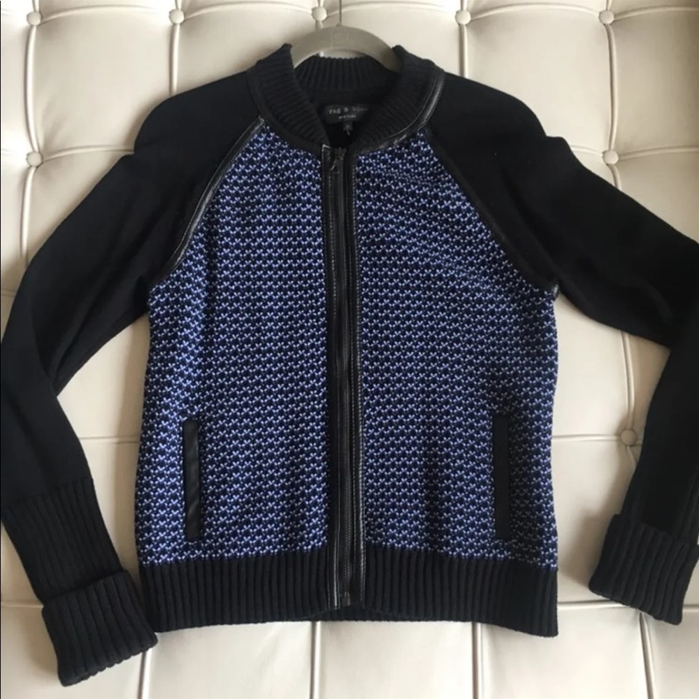 Rag & Bone Bomber Sweater/jacket Blue Black